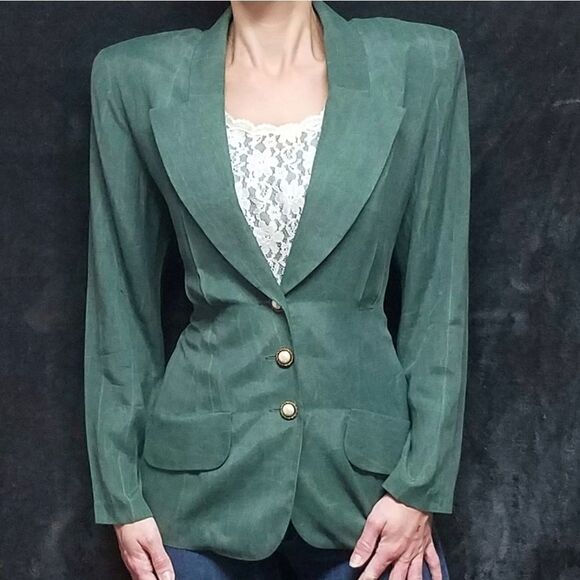 𝅺VINTAGE All That Jazz Green Power Suit Blazer - Picture 2 of 13
